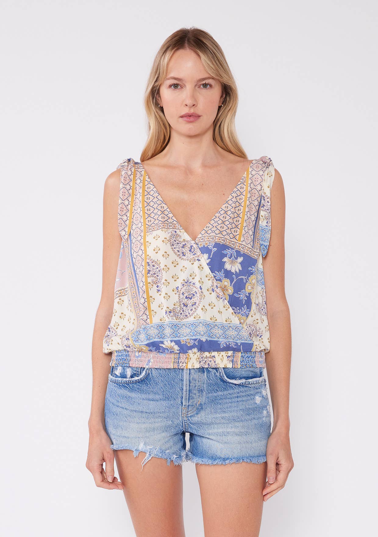 Patchwork Tie Shoulder Top