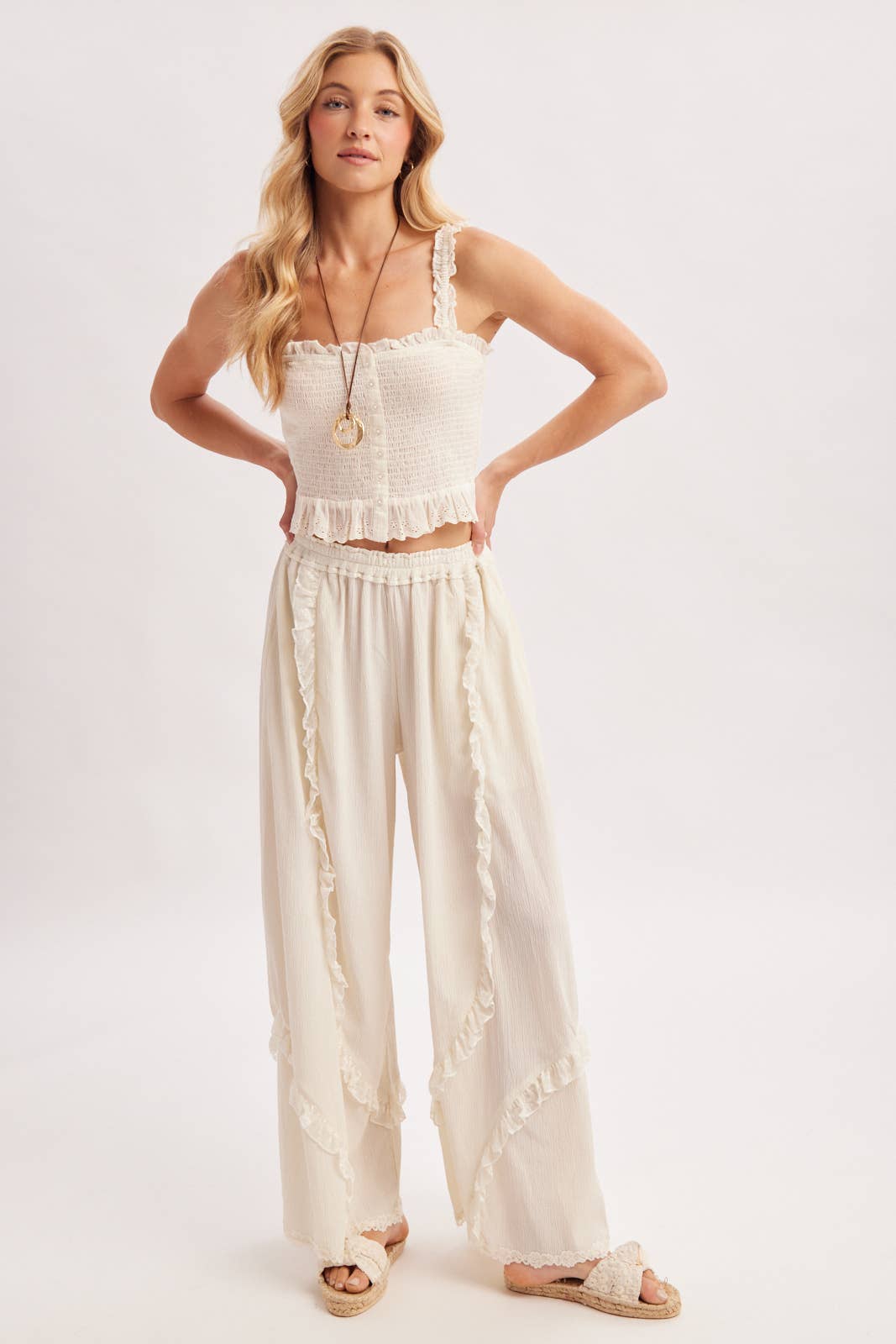 Boho Eyelet Lace Ruffle Pant