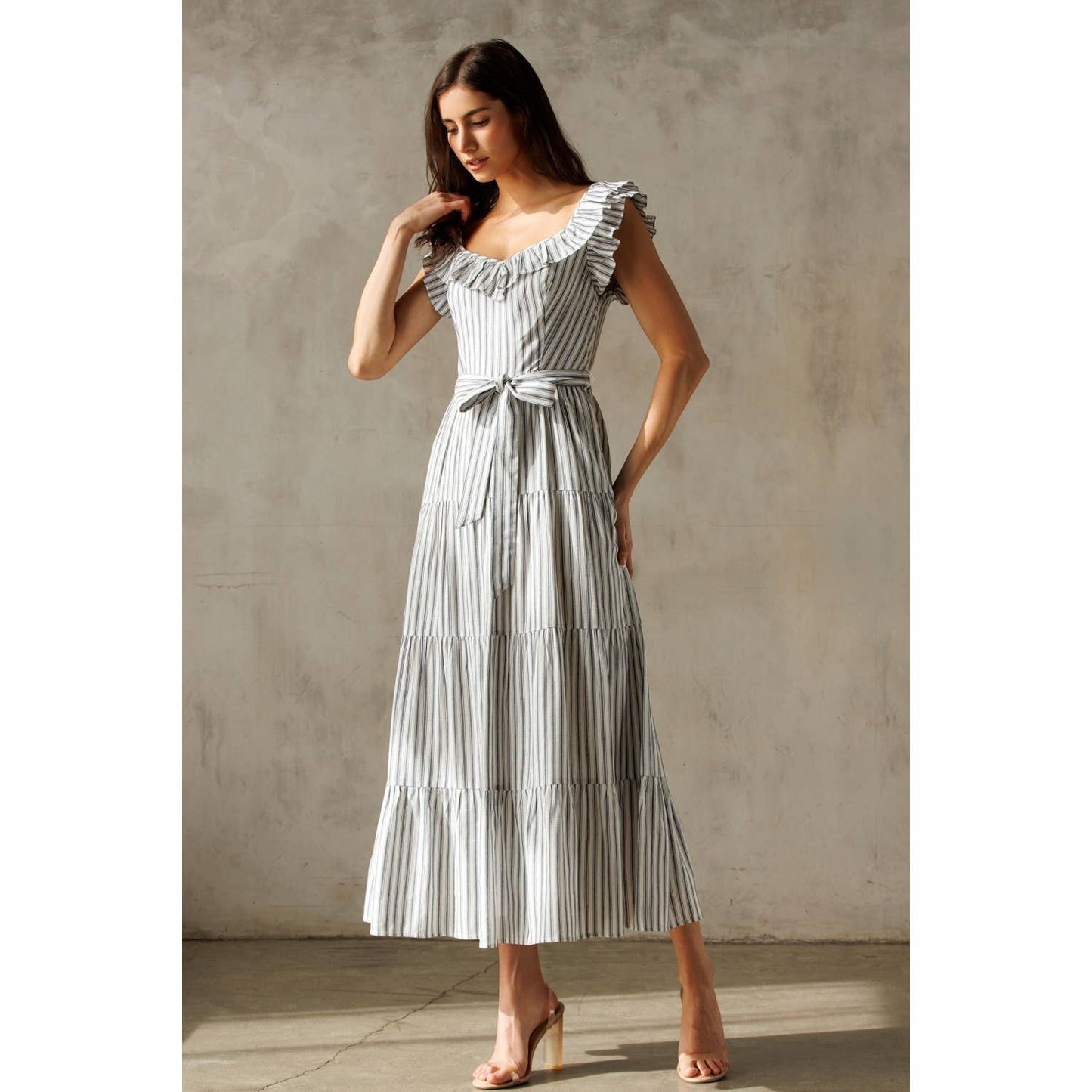 Blue and White Striped Dress