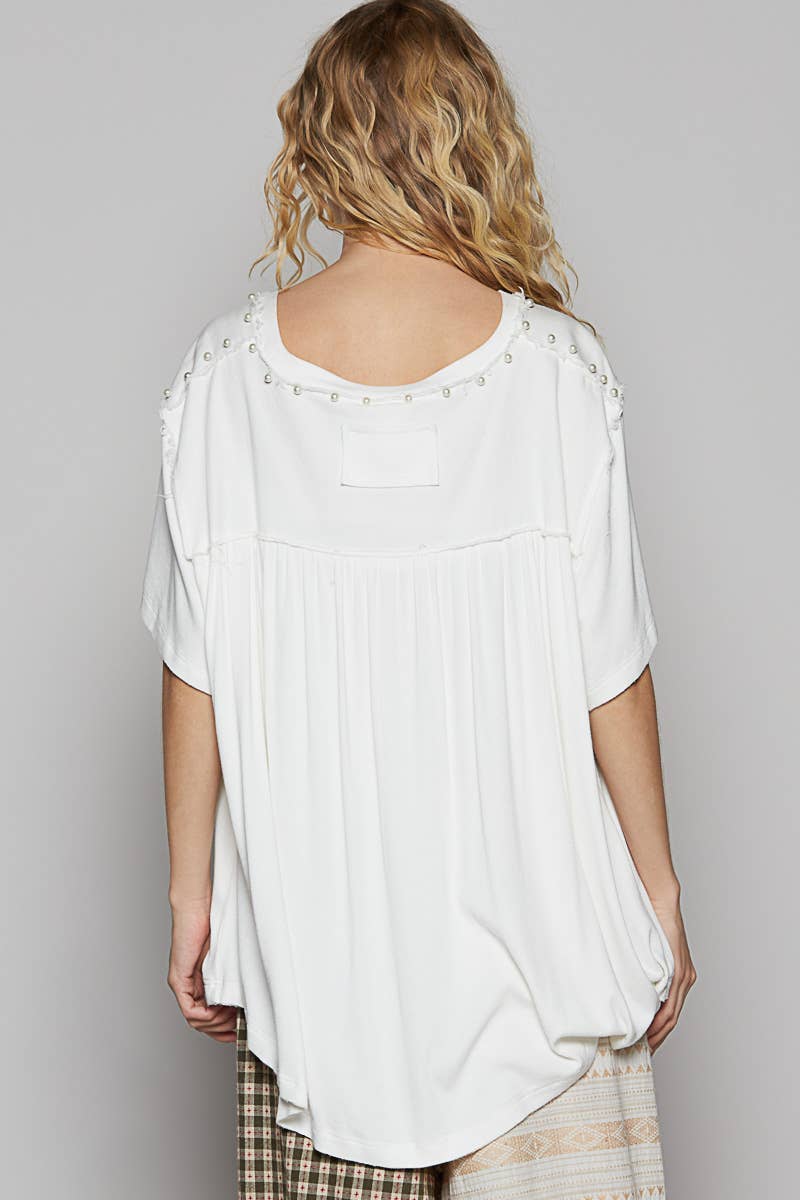 Oversize pearl detail top: OFF WHITE