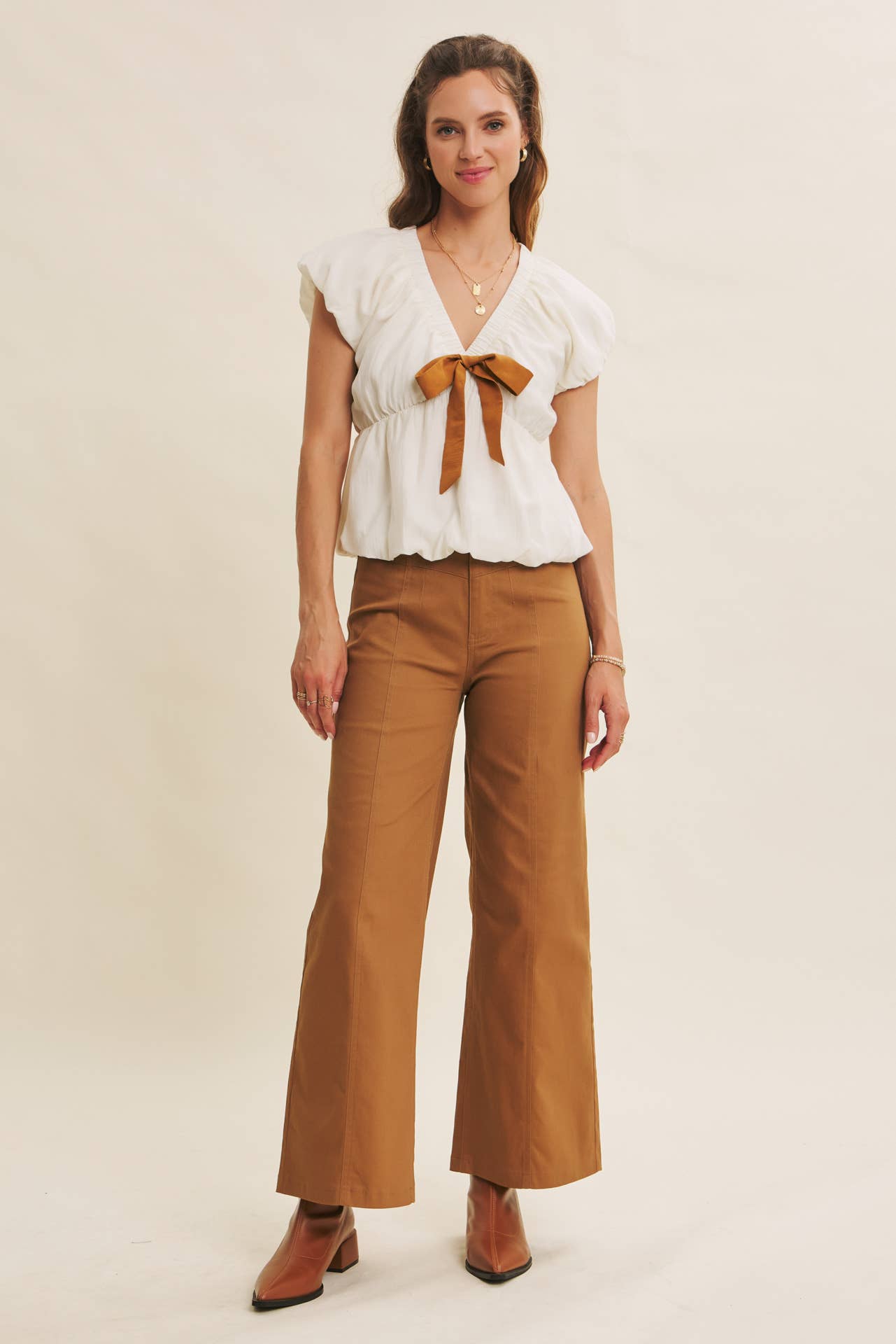 Crinkle Blouse with Contrast Bow