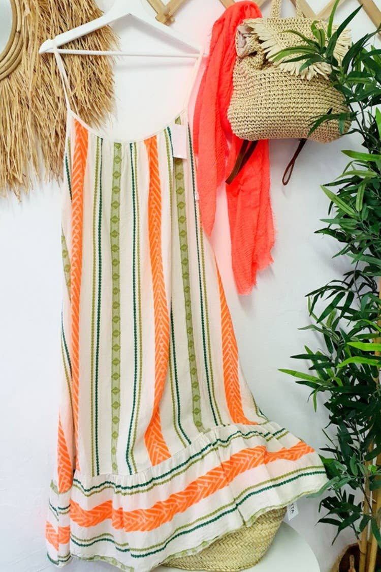 Boho multi stripes strappy midi dress