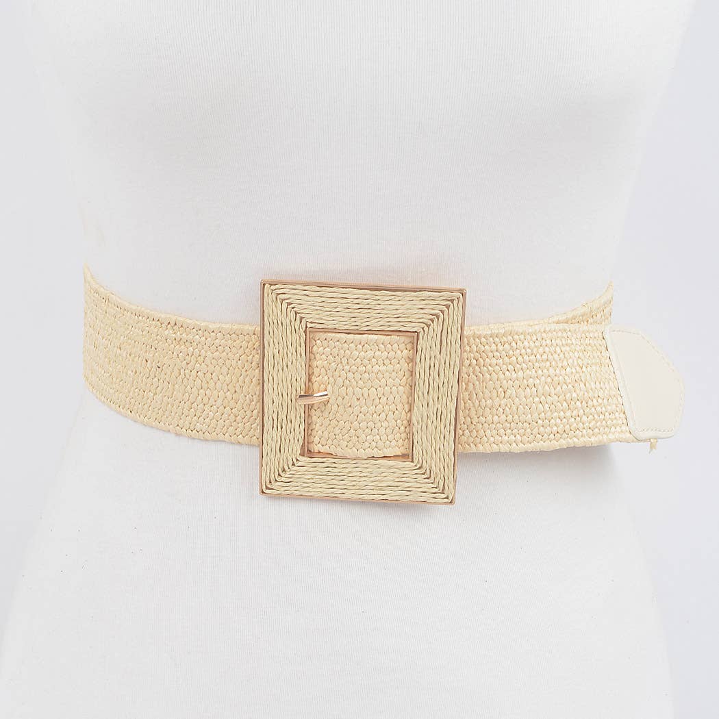 Square Buckle Stretch Belt: Nude