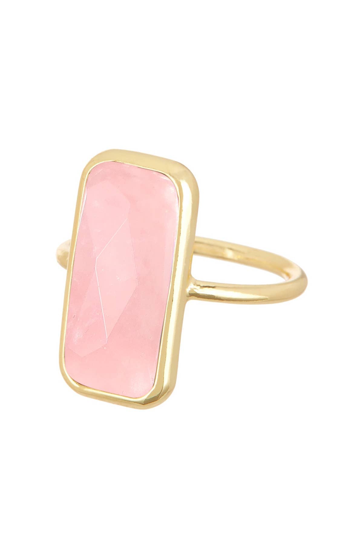 Rose Quartz Rectangle Ring - Gold Plated