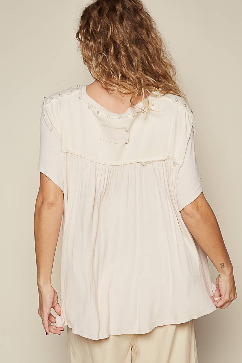 Oversize pearl detail top: OFF WHITE