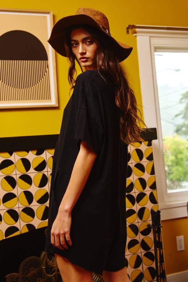 Oversized Solid Romper: BLACK