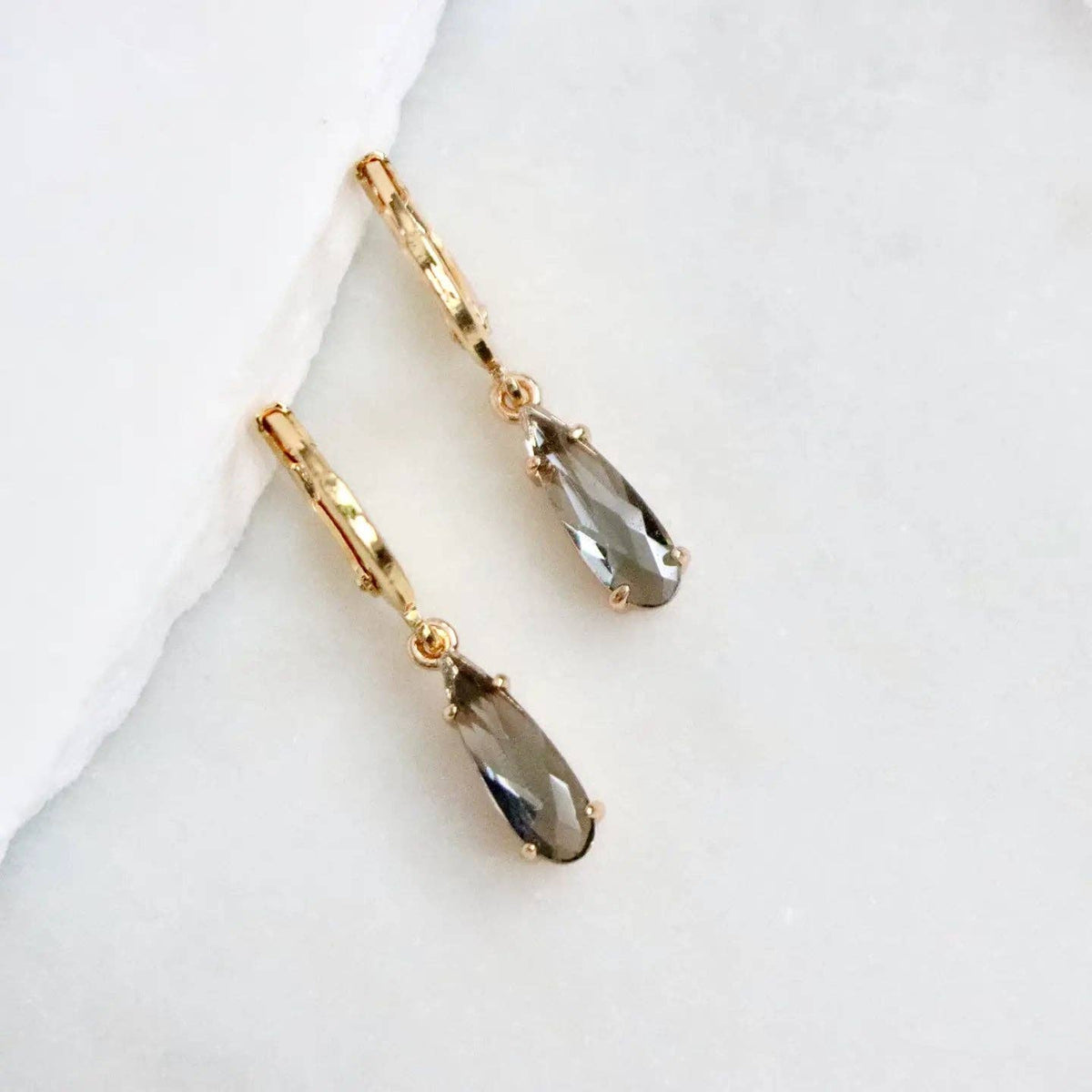 Crystal Huggie Earrings: Grey