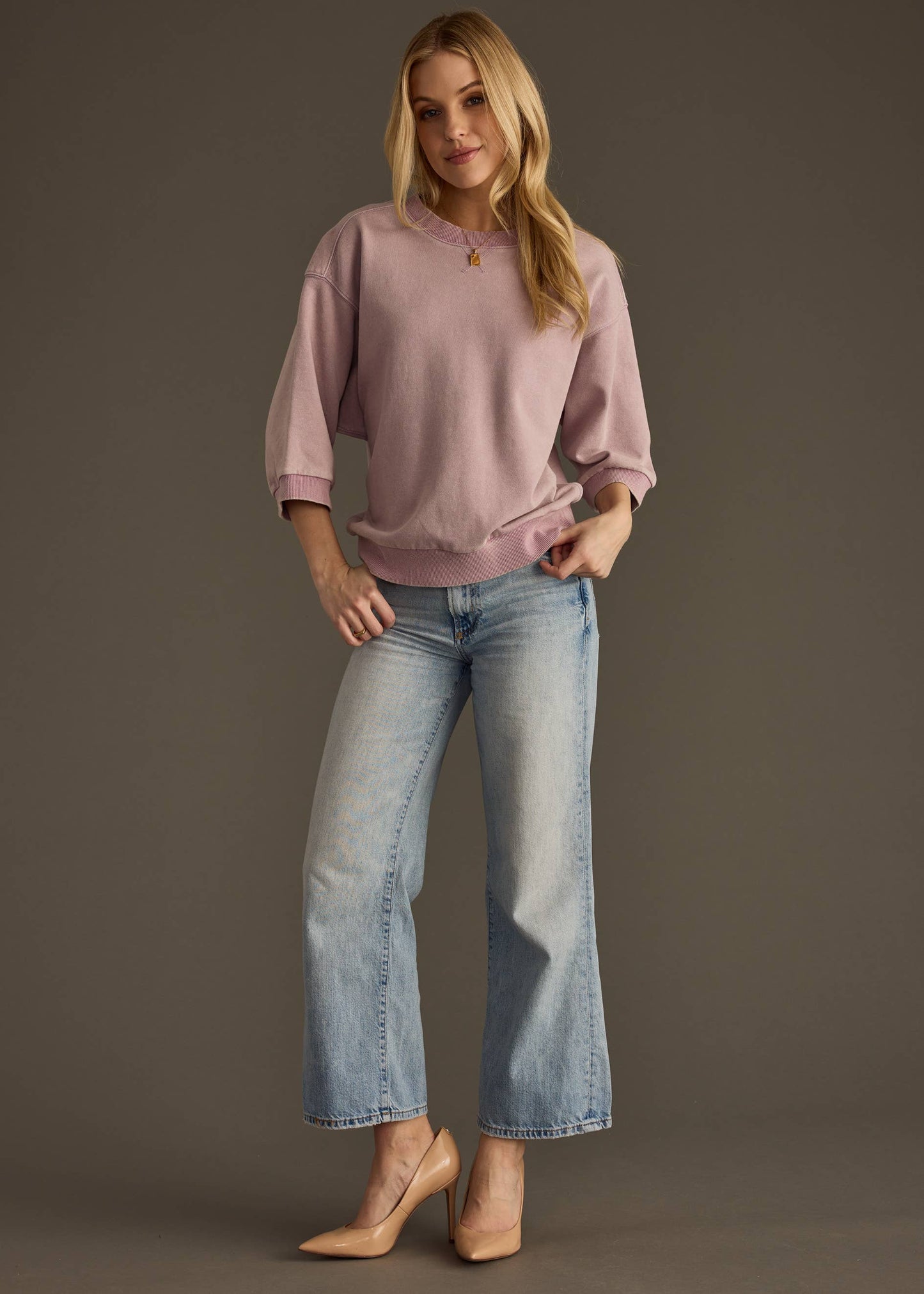 Dusty Lilac Washed 3/4 Sleeve Sweatshirt