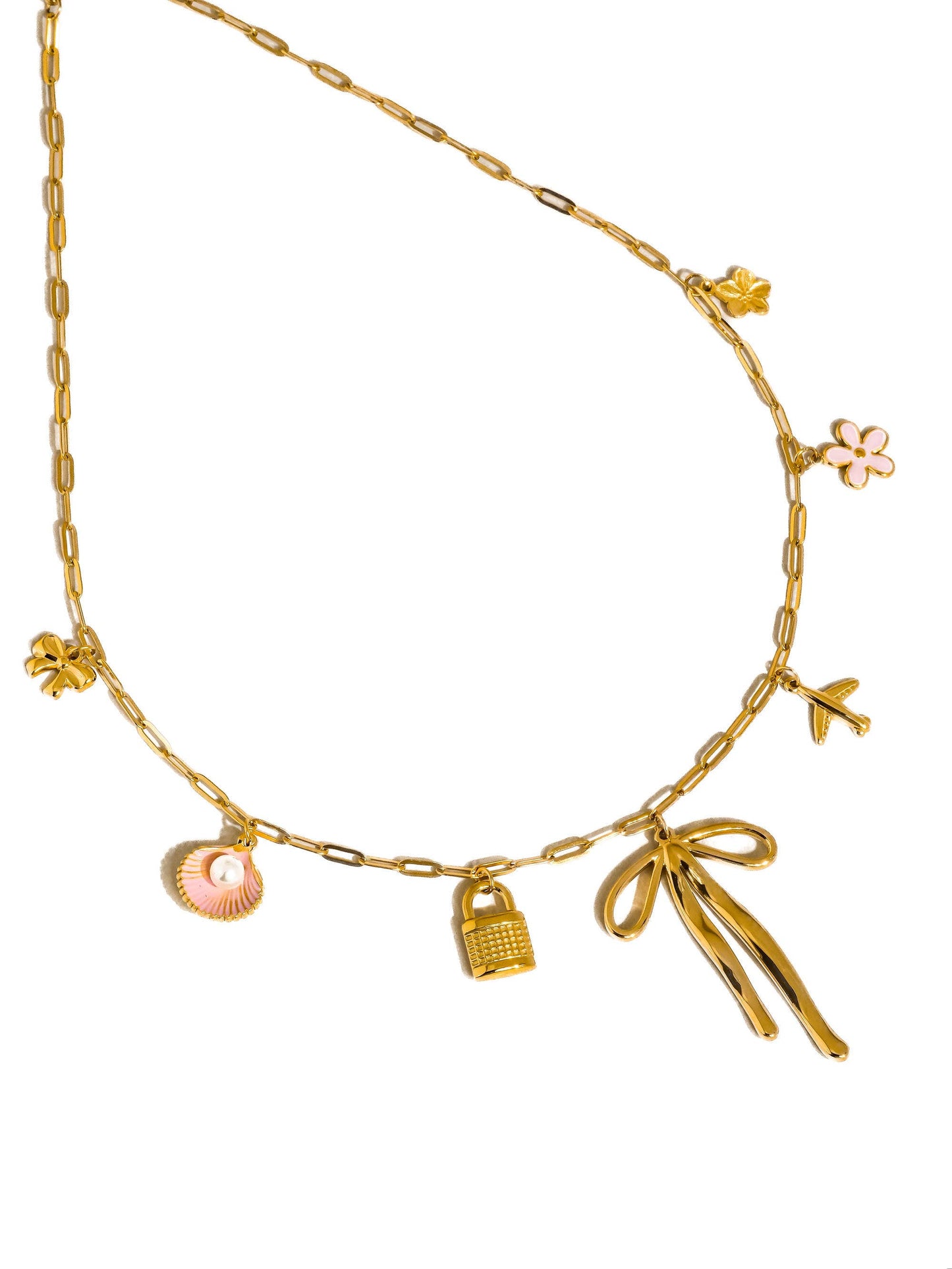 Tyla 18K Gold Non-Tarnish Bow Charm Necklace: Gold