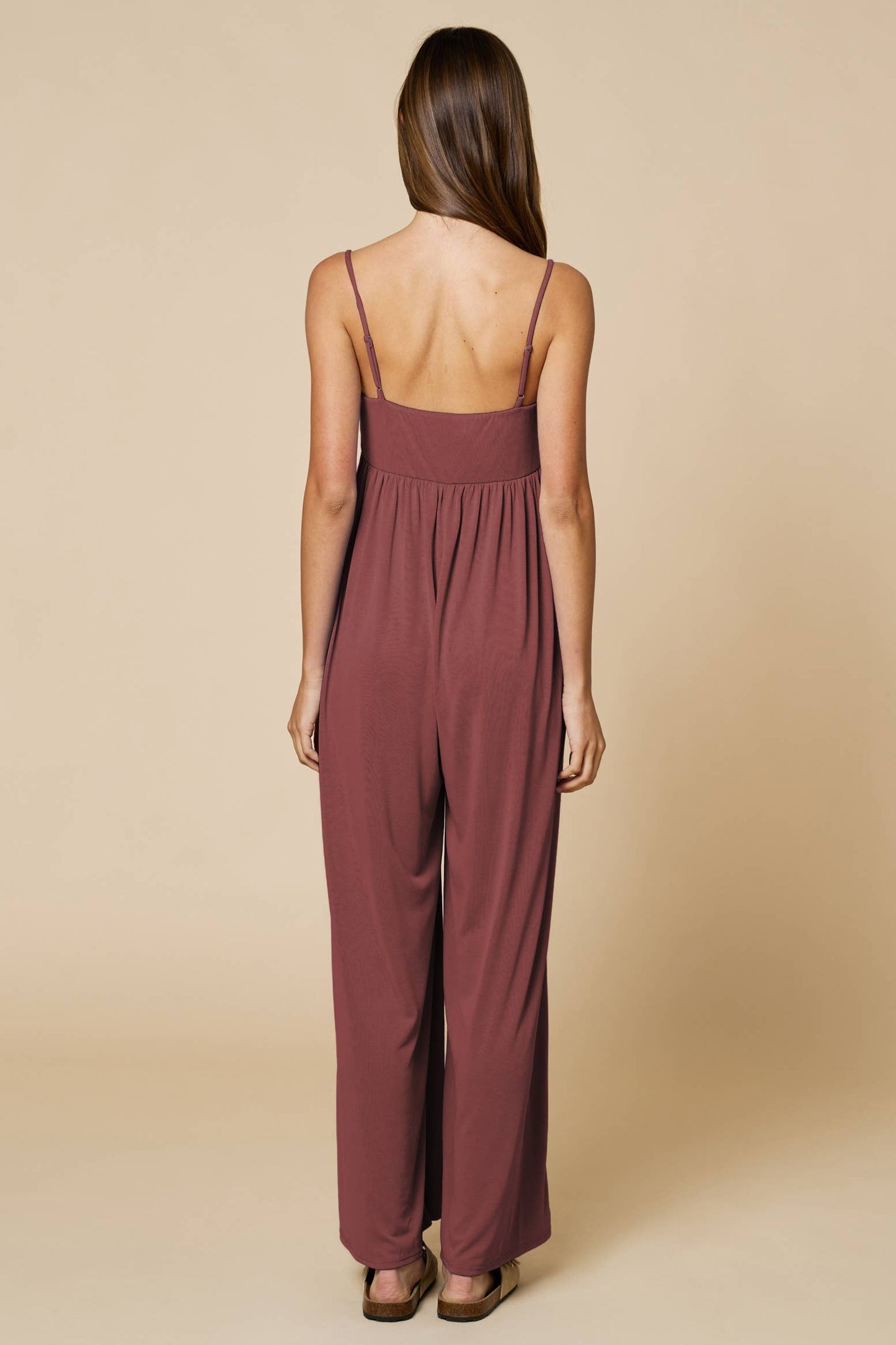 Strappy Wide Leg Jumpsuit W/ Pockets : Wine