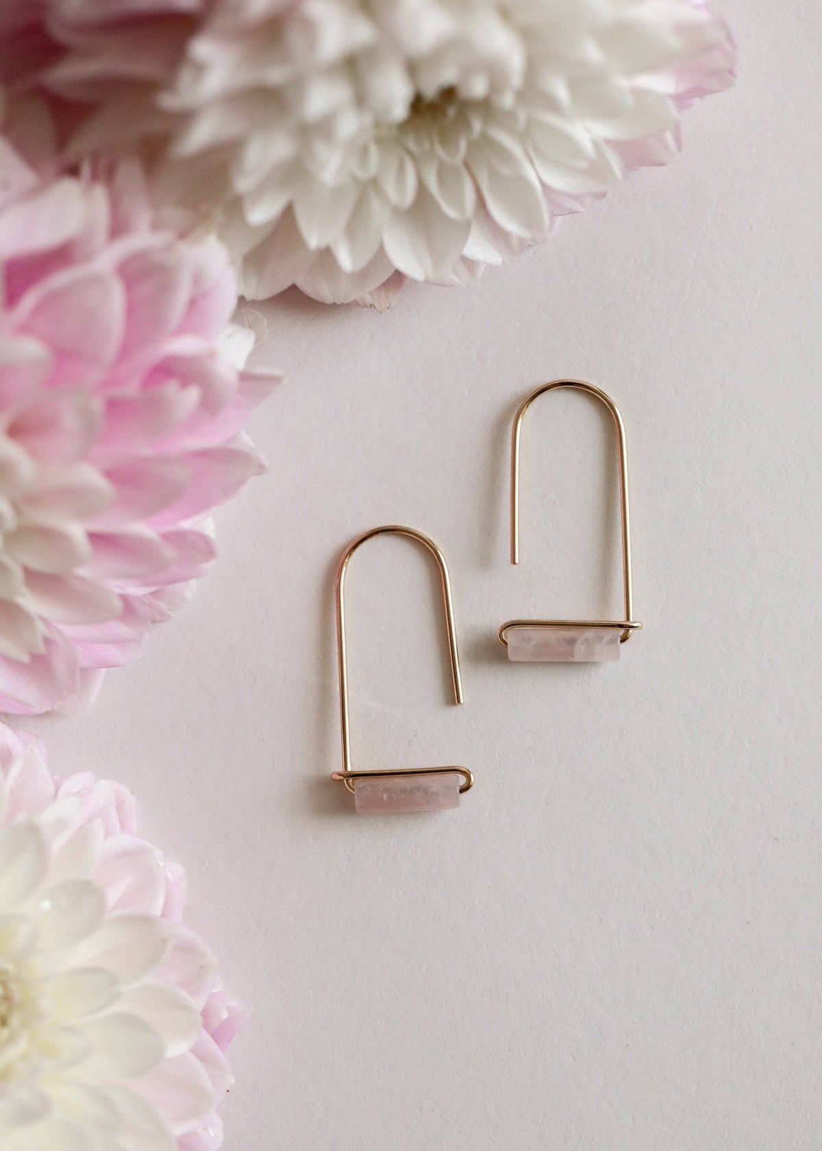 Rose Quartz Drop Gold Earring