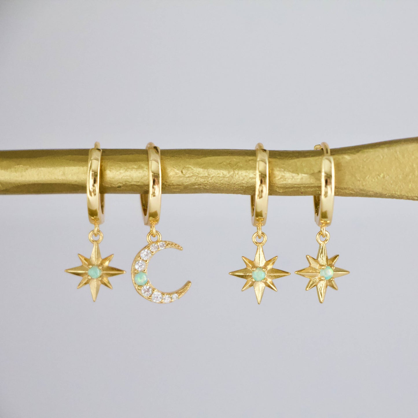 Opal Moon and Star Huggie