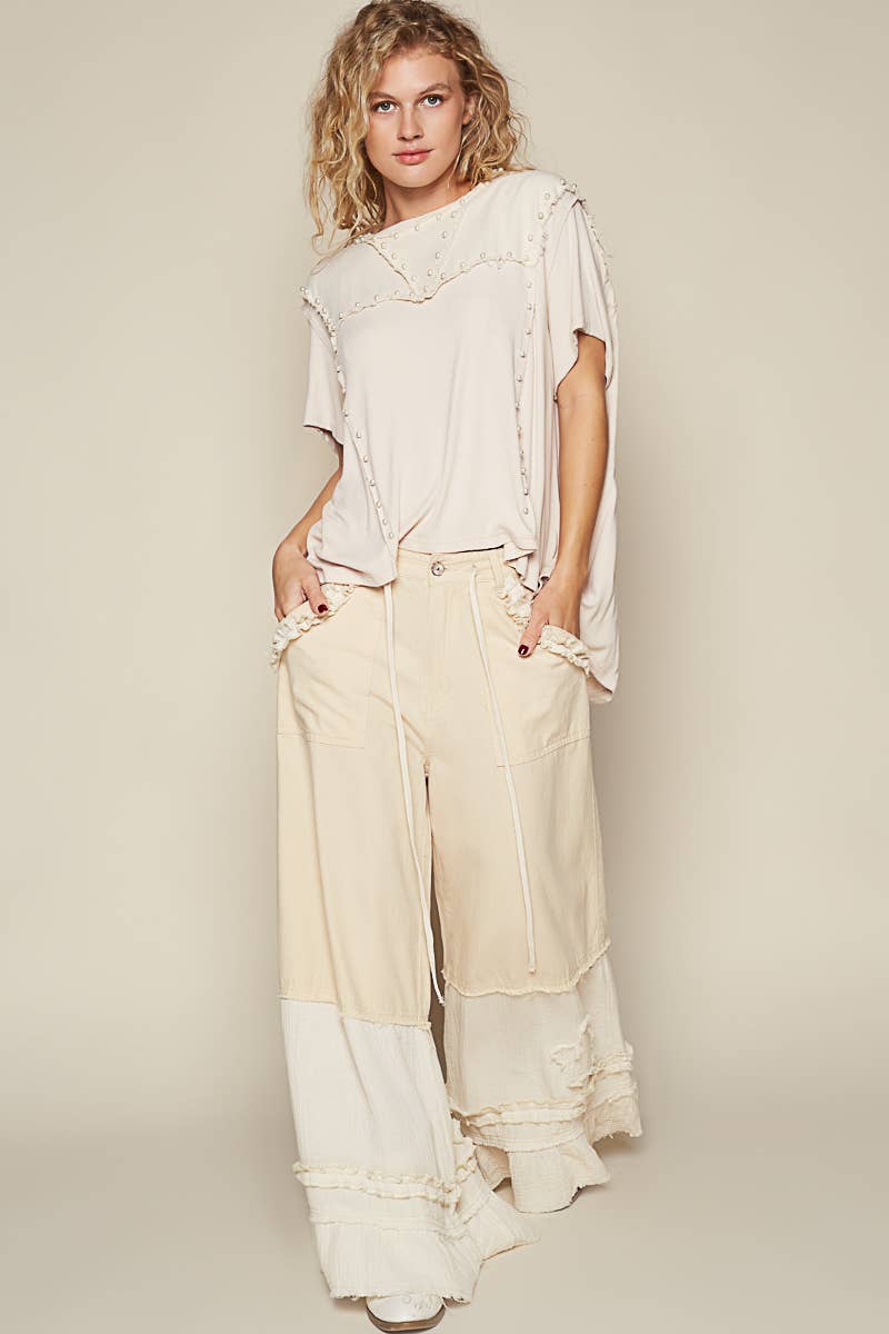 Oversize pearl detail top: OFF WHITE