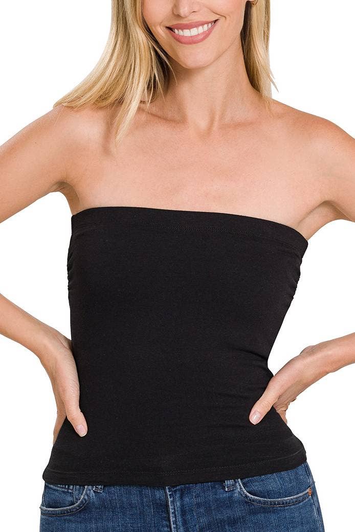 Cotton Tube Built-in Bra Top: BLACK