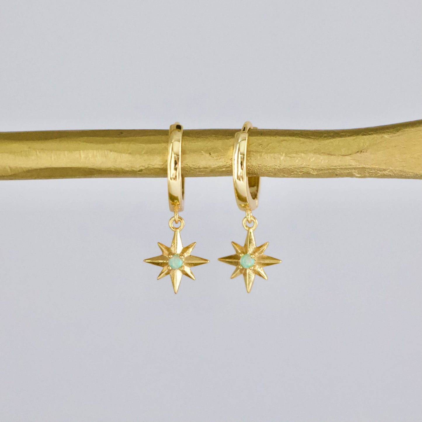 Opal Moon and Star Huggie