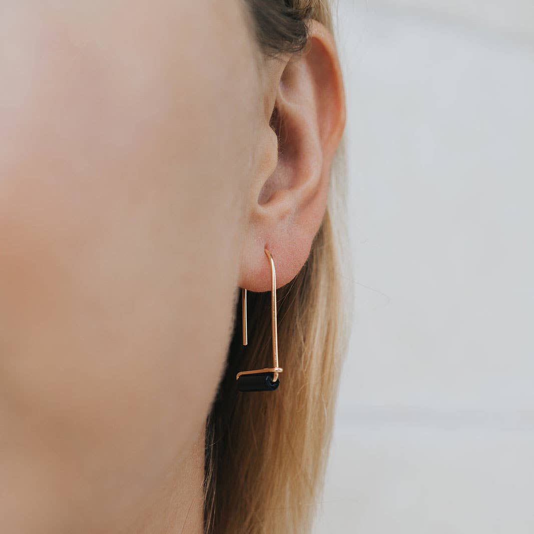 Black Onyx Drop Gold Earring