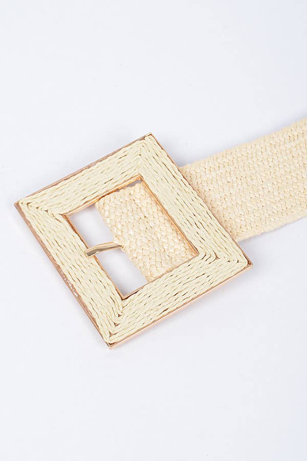 Square Buckle Stretch Belt: Nude