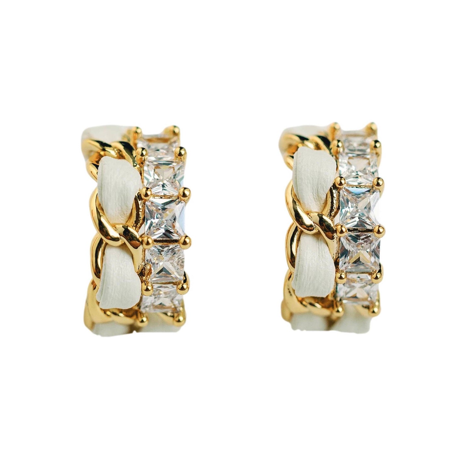 Vintage Chain Wrapped Leather Statement Hoop Earrings