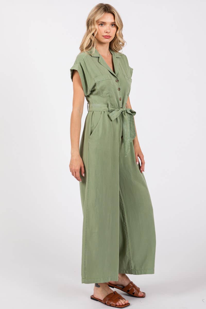 Sage Button Down Jumpsuit