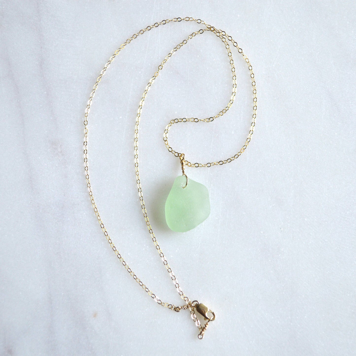 Sea Foam Sea Glass Pendant: 18 inches / Gold Filled