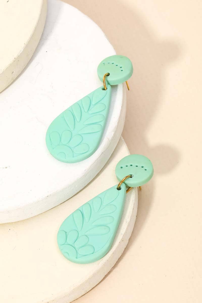 Floral Relief Teardrop Earrings: Turquoise