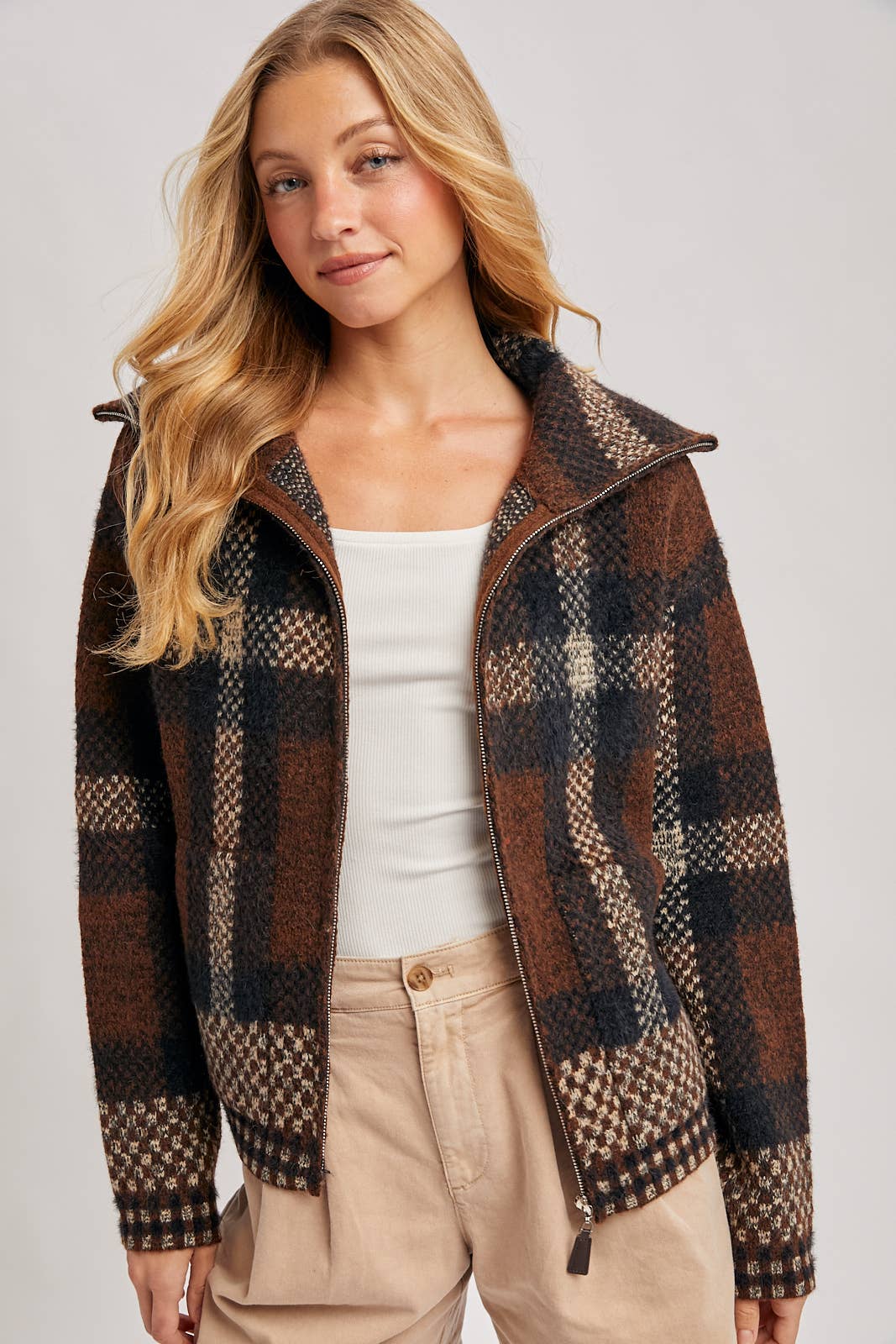 Plaid Knit Sweater Jacket