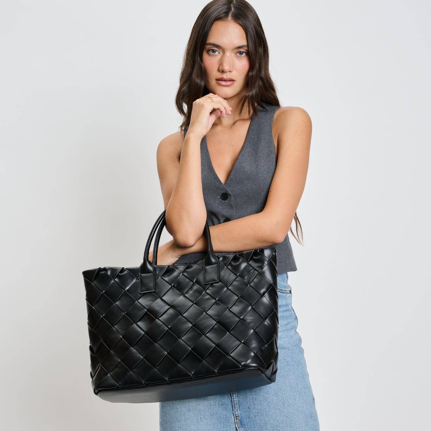 Adeline Woven Tote: Black