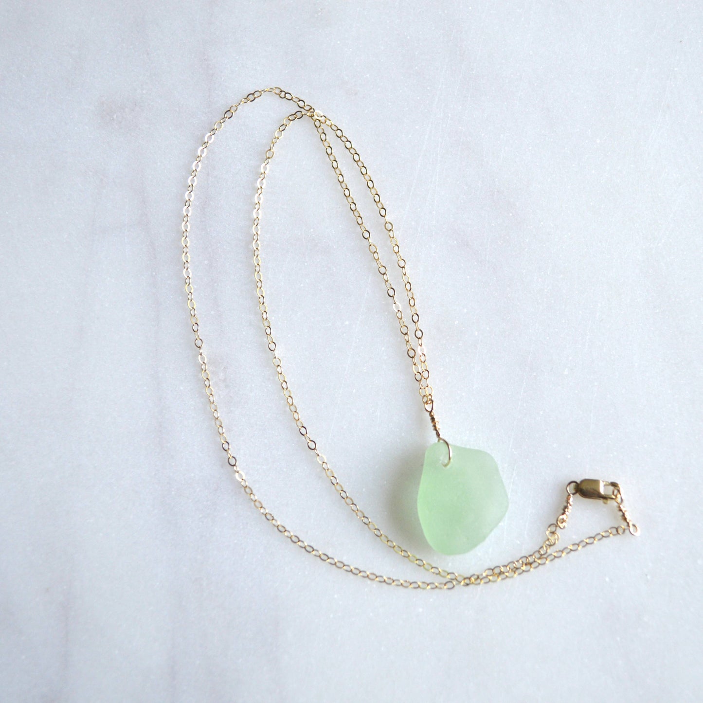 Sea Foam Sea Glass Pendant: 18 inches / Gold Filled