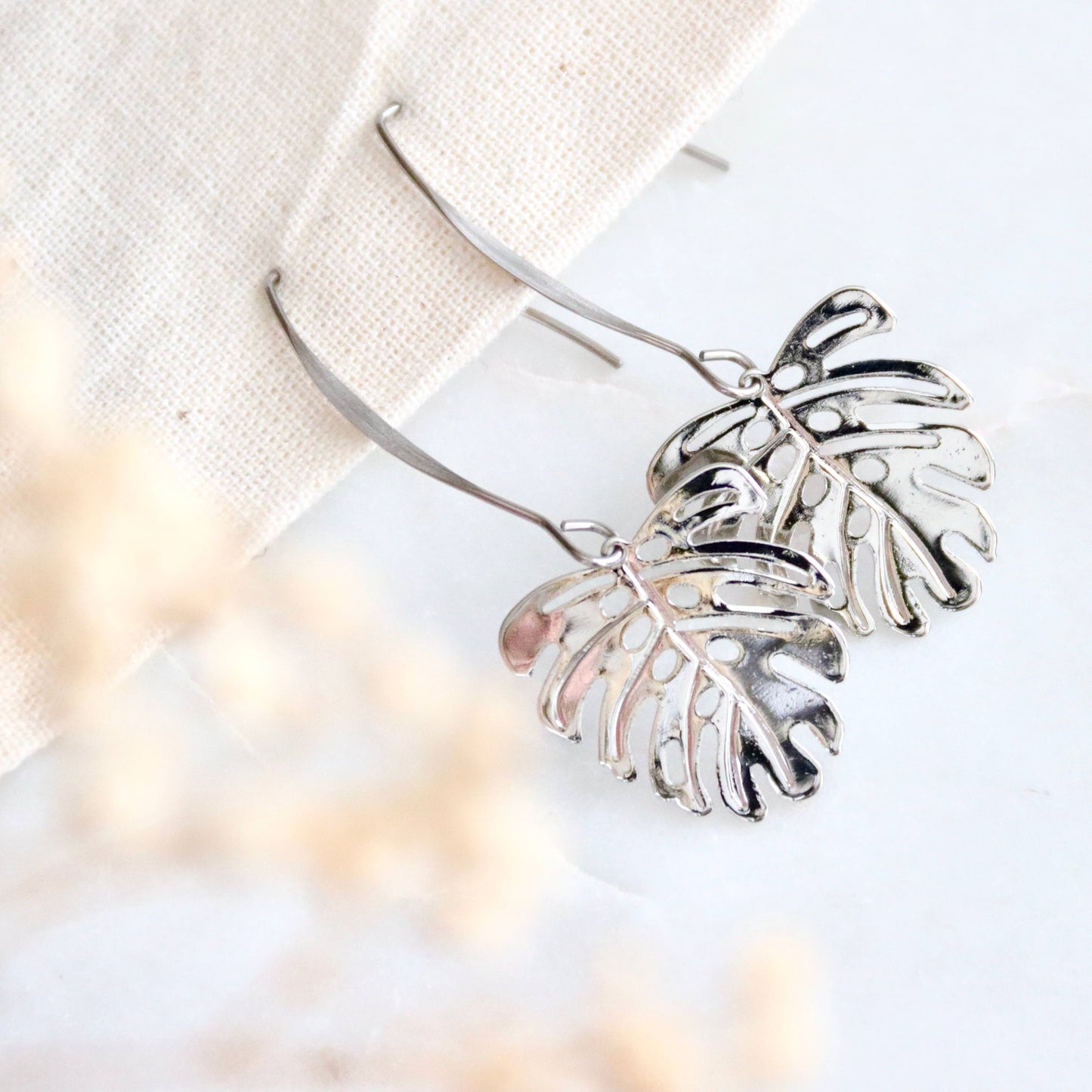 Monstera Leaf Drop Earrings - Stainless Steel