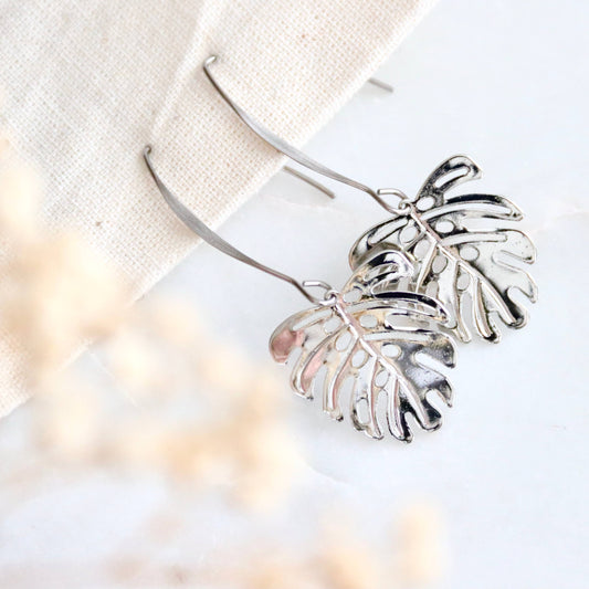 Monstera Leaf Drop Earrings - Stainless Steel