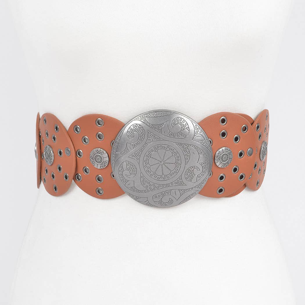 Multi Eyelet Round Western Belt: Brown