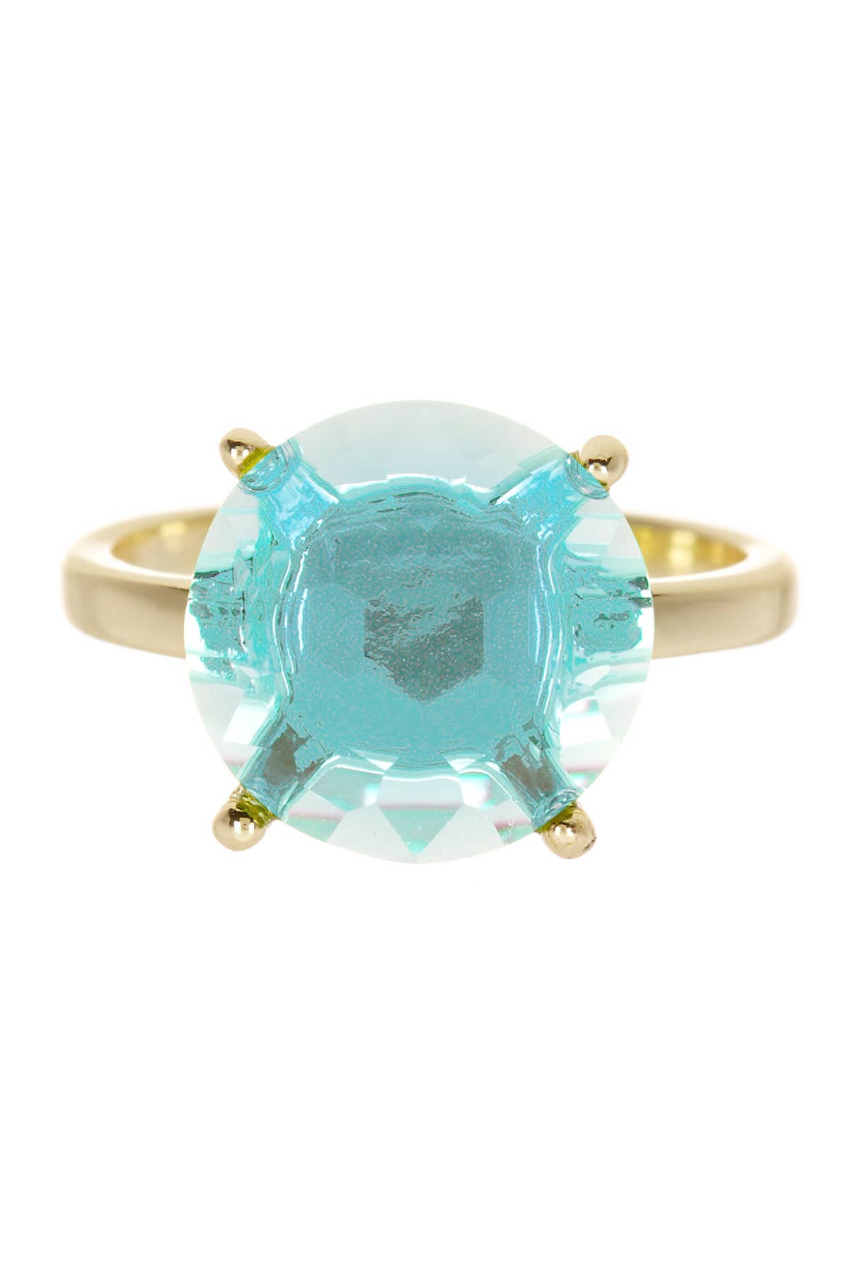 Sky Blue Crystal Prong Set Round Ring - Gold Plated