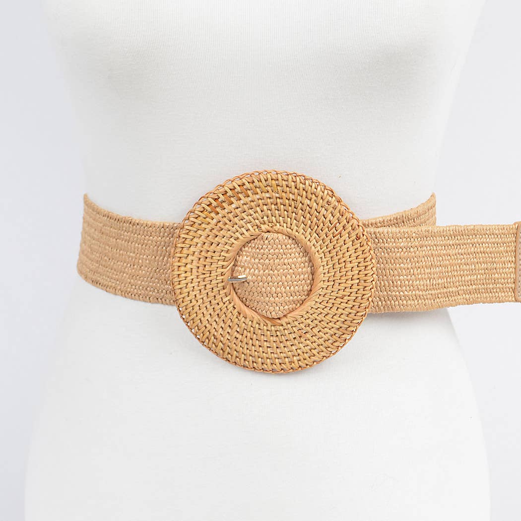 Oversized woven bamboo buckle belt