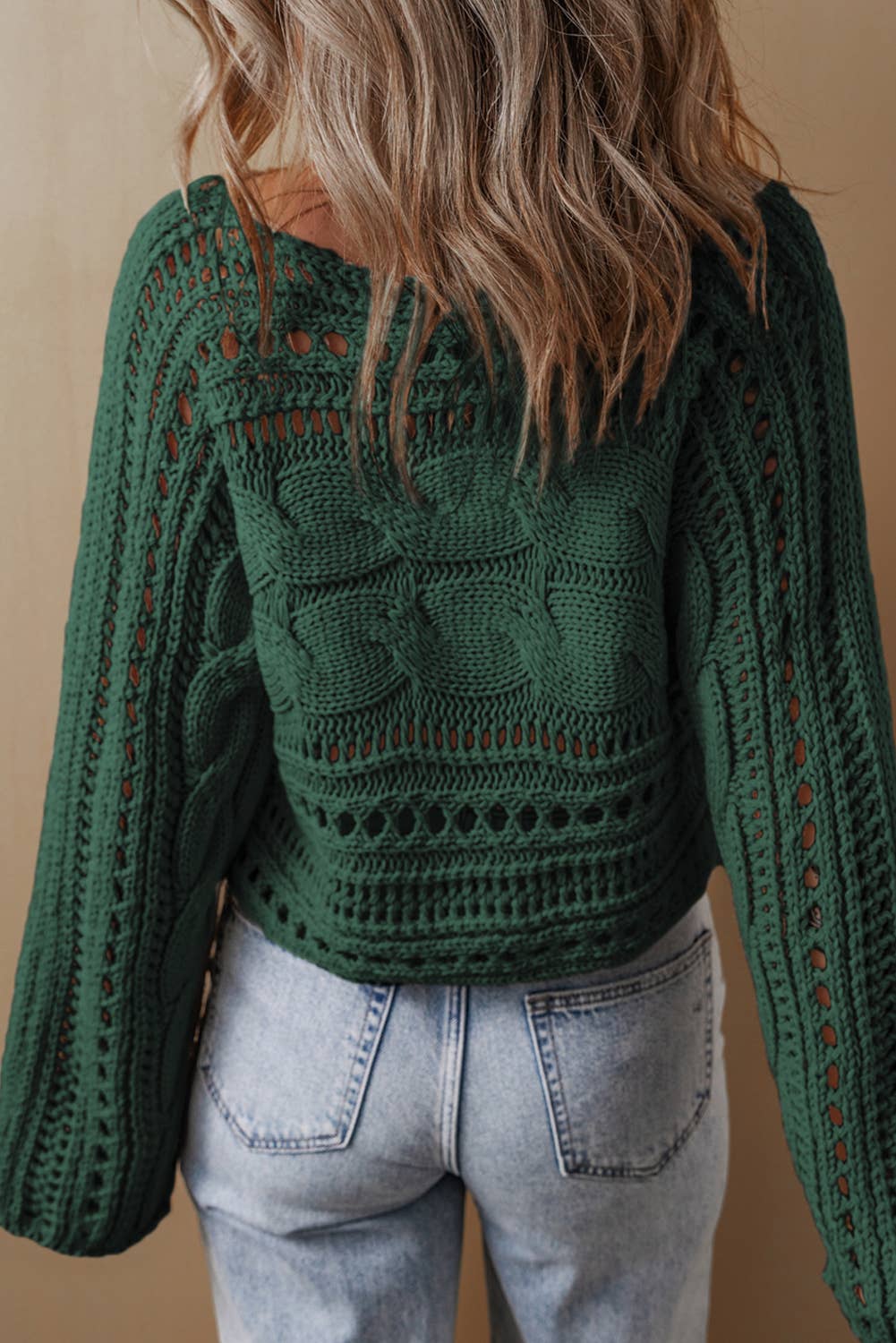 Cable Knit Cropped Sweater: DeepGreen