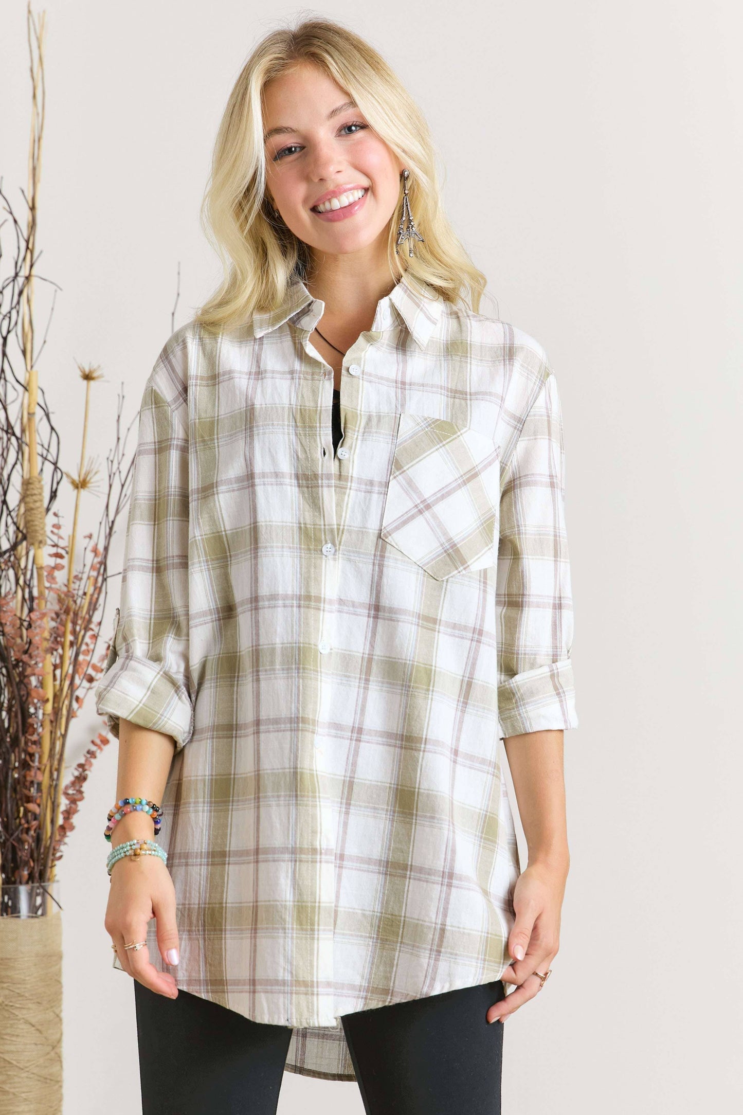 Olive Plaid Button Down