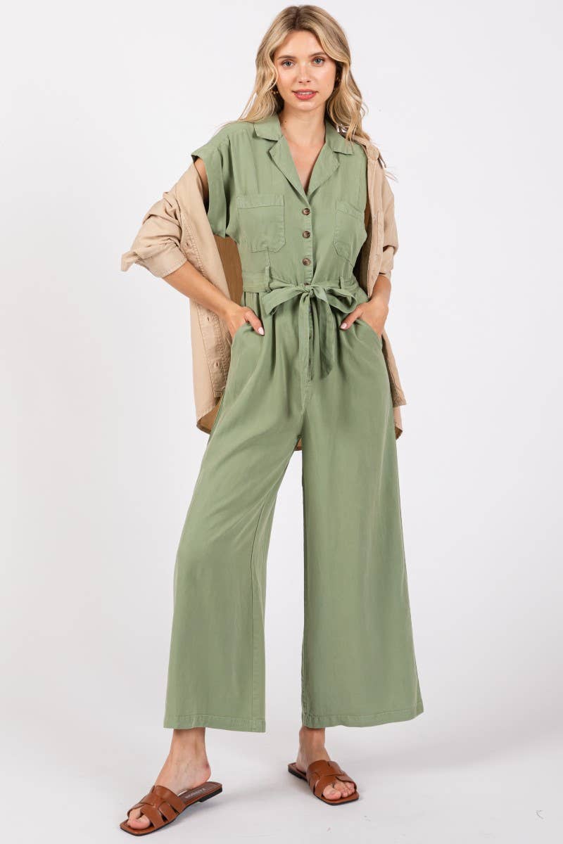 Sage Button Down Jumpsuit