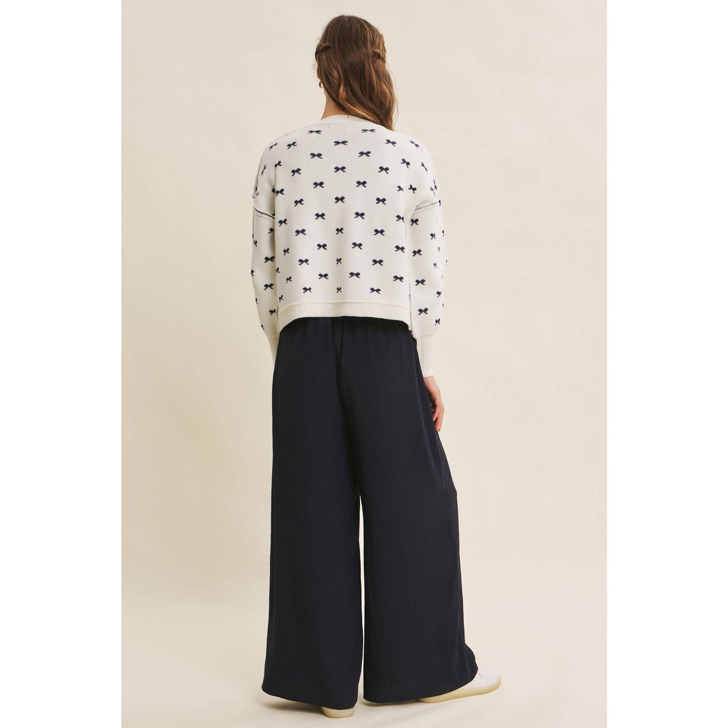 SOFT INVITATION RIBBON JACQUARD BALLOON SLEEVE SWEATER