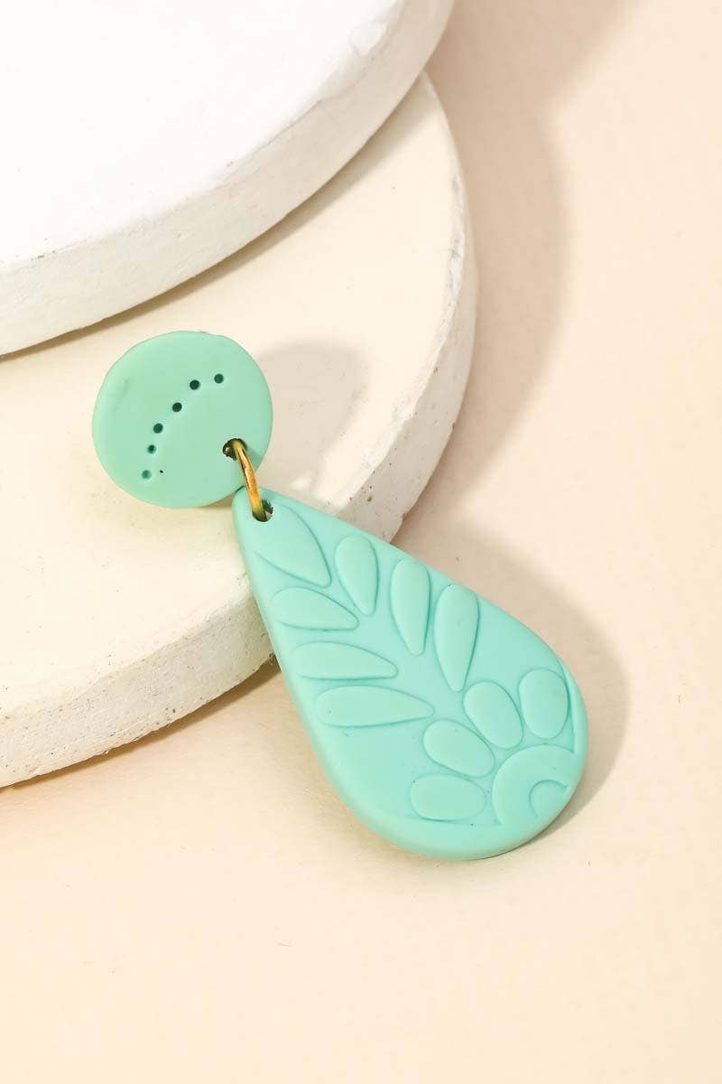 Floral Relief Teardrop Earrings: Turquoise