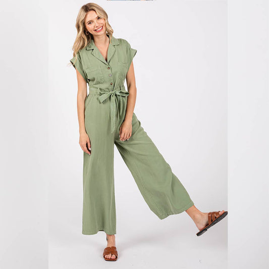 Sage Button Down Jumpsuit