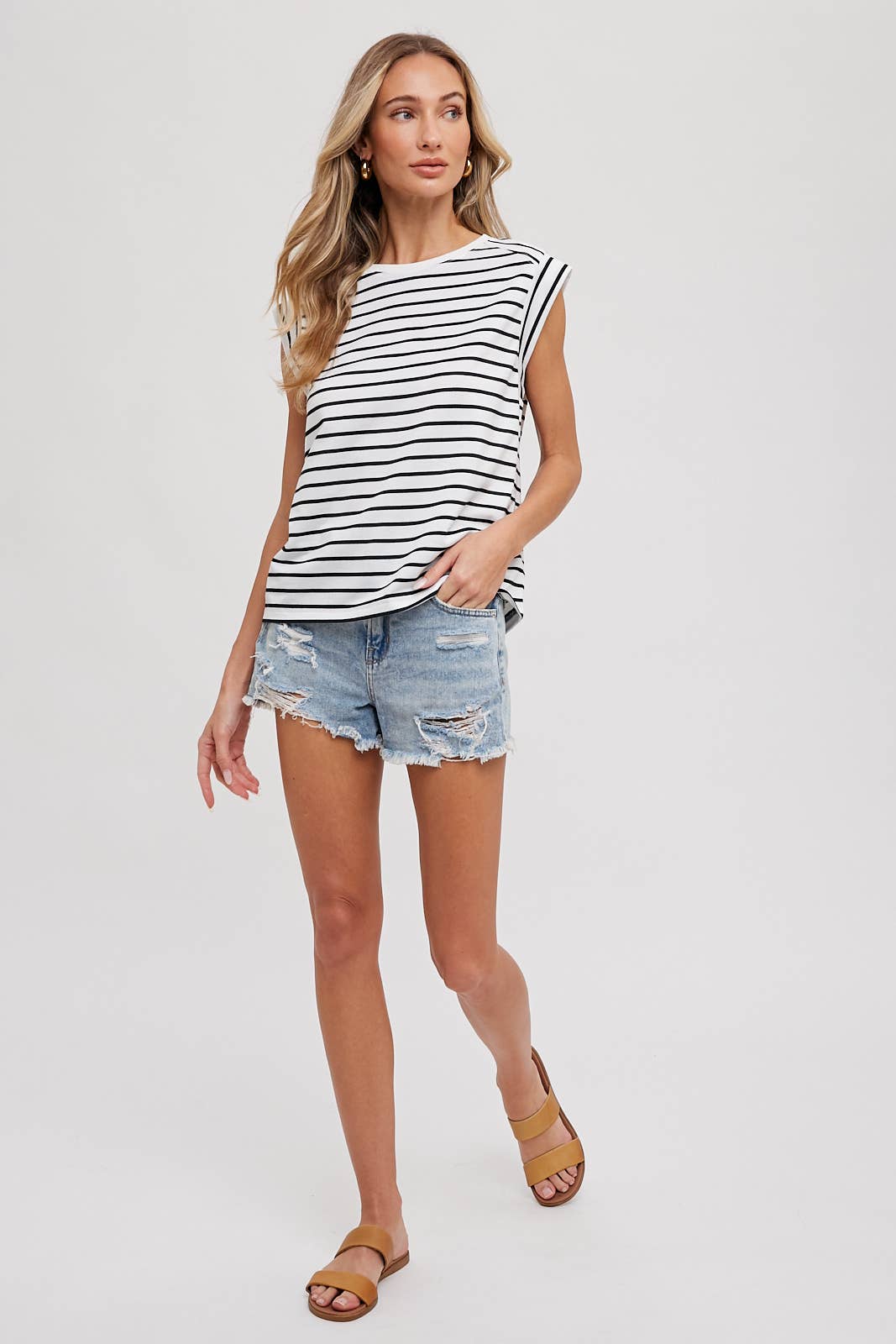 STRIPED MUSCLE TEE: IVORY/BLACK