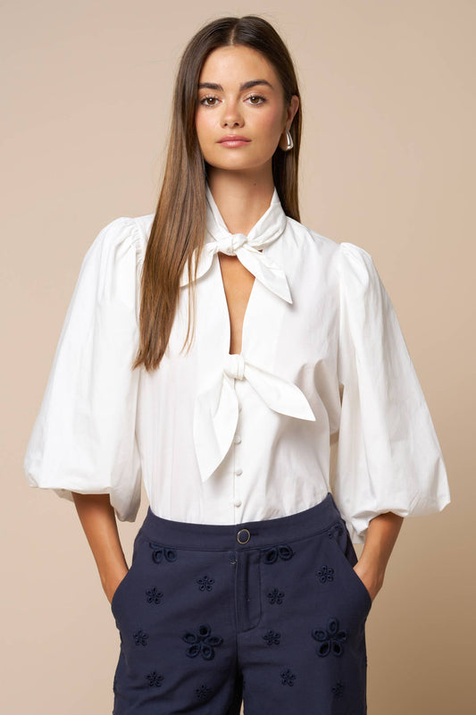Puff Sleeve Button Down Blouse: OFF WHITE
