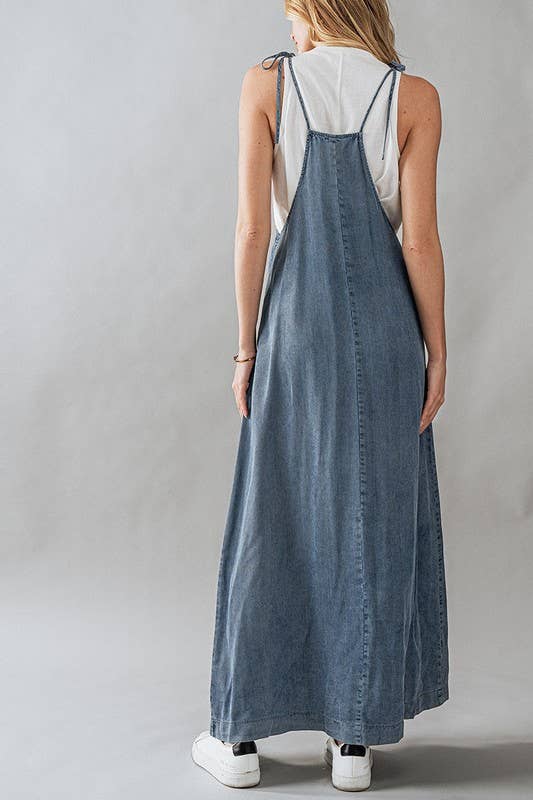 Tie Strap Denim Maxi Dress