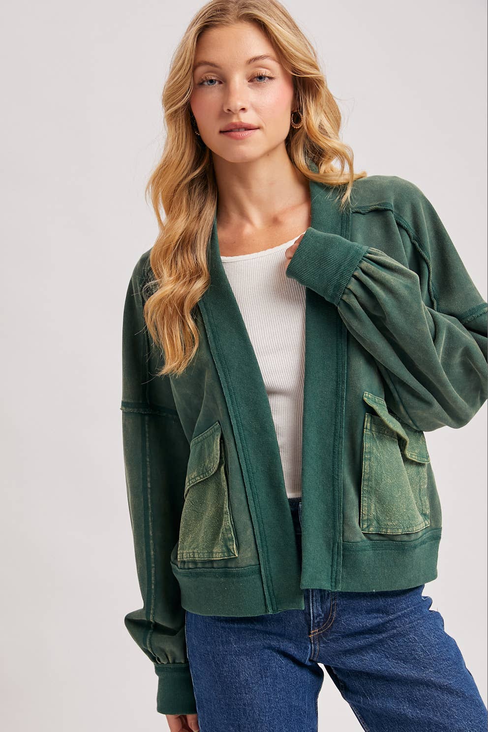 Washed Open Front Cardigan