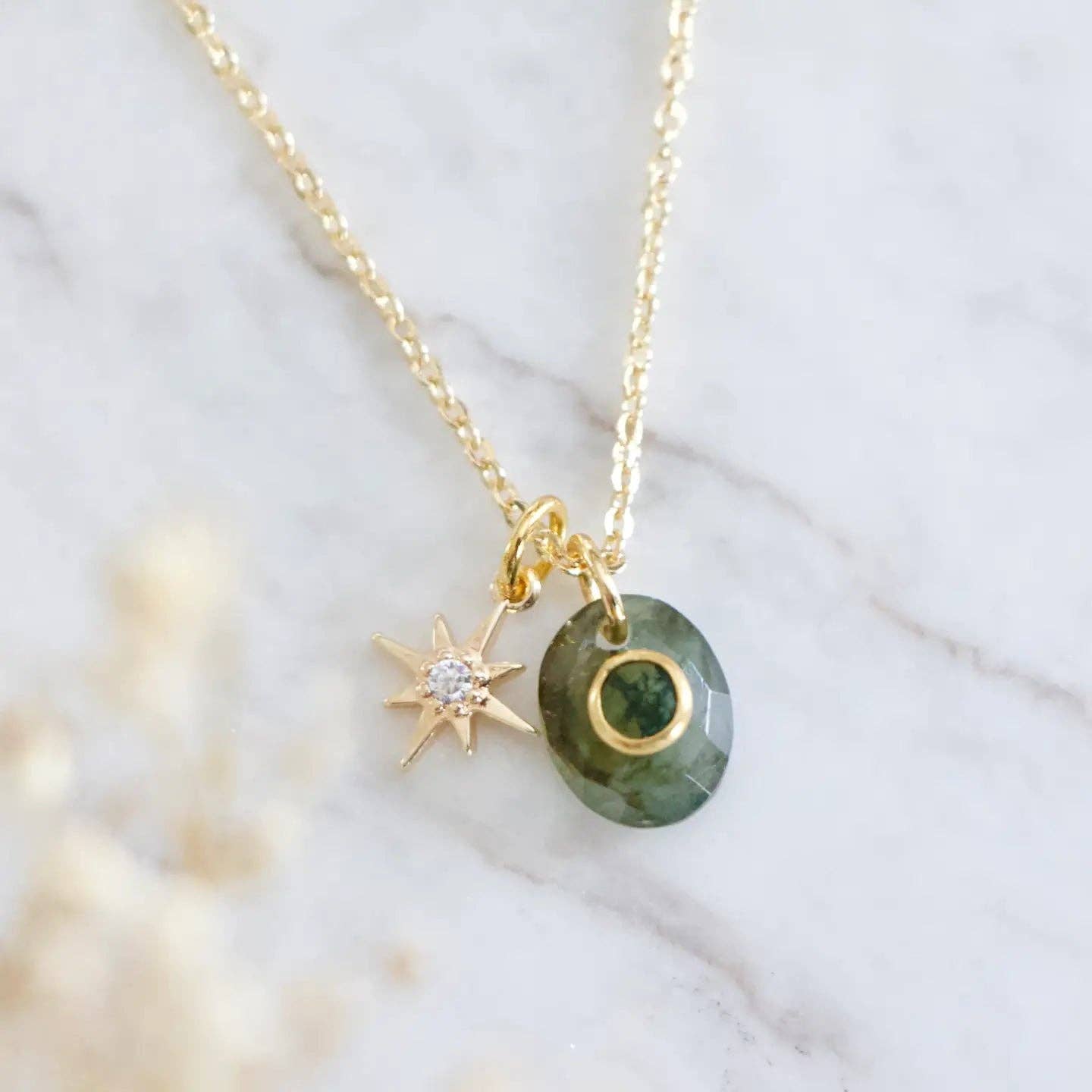 Amazonite, Labradorite, Moss Agate Star Necklace: Amazonite