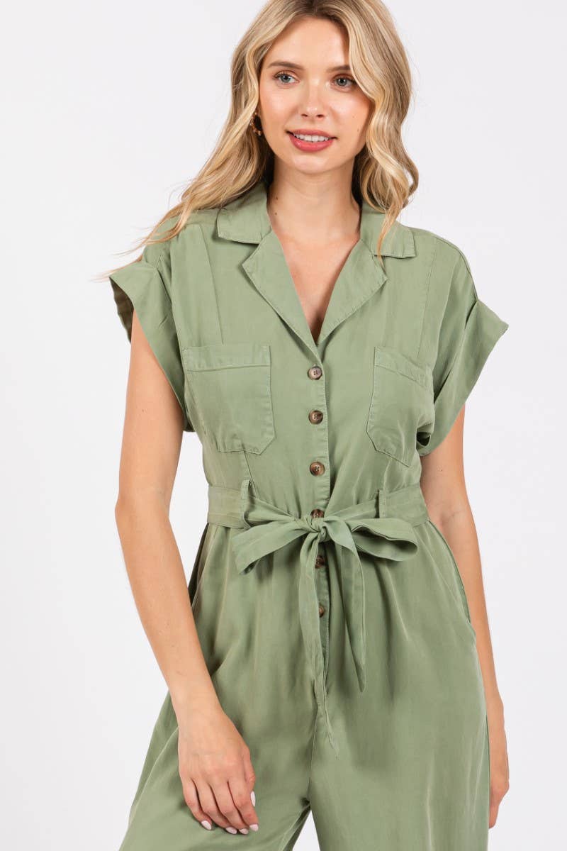 Sage Button Down Jumpsuit