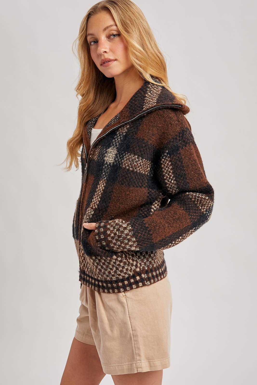 Plaid Knit Sweater Jacket
