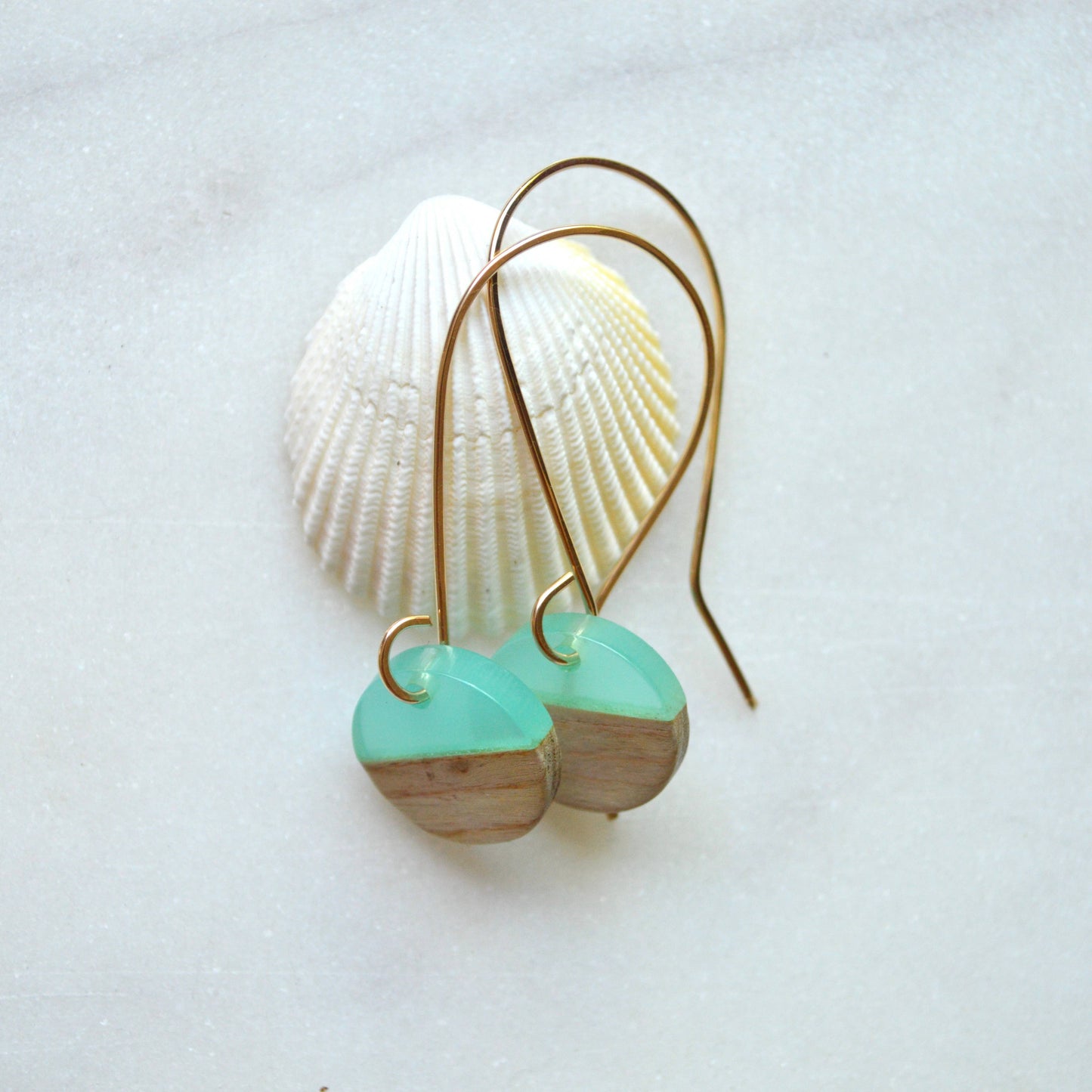 Sea Green Resin and Wood Earrings