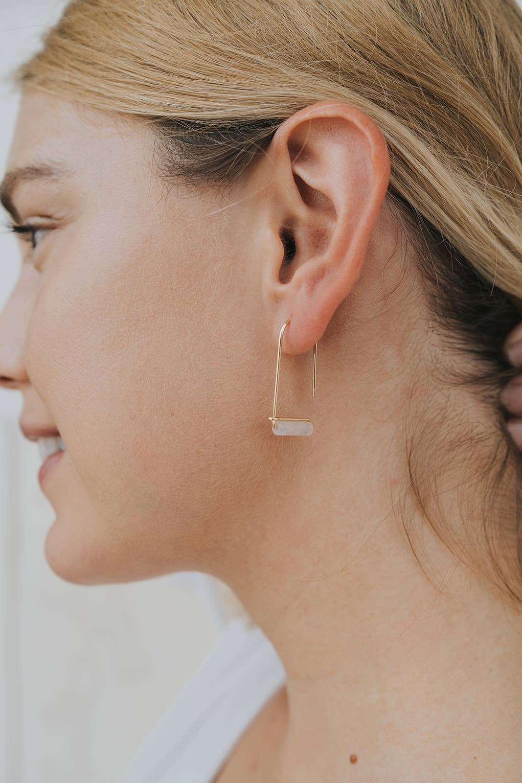 Rose Quartz Drop Gold Earring