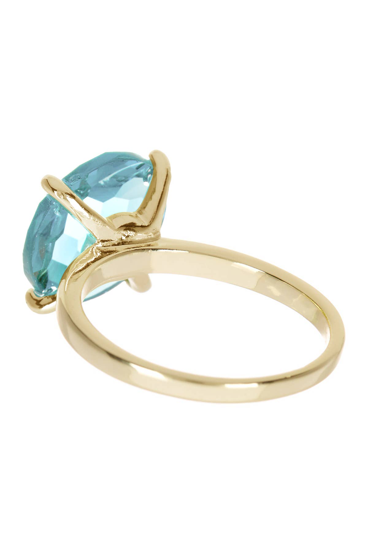 Sky Blue Crystal Prong Set Round Ring - Gold Plated