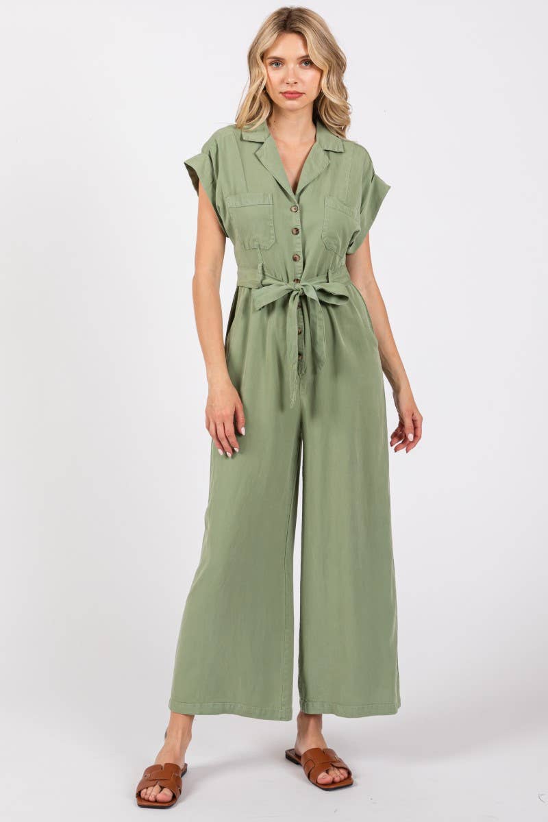 Sage Button Down Jumpsuit